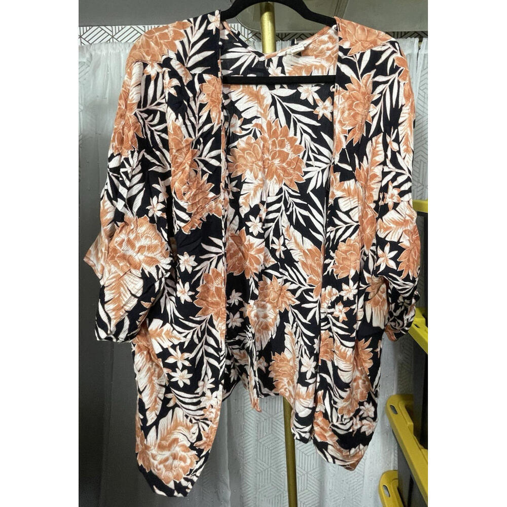 Billabong Floral Beachy Travel Tropical Kimono Gauzy Oversized Cardigan Sz S/M